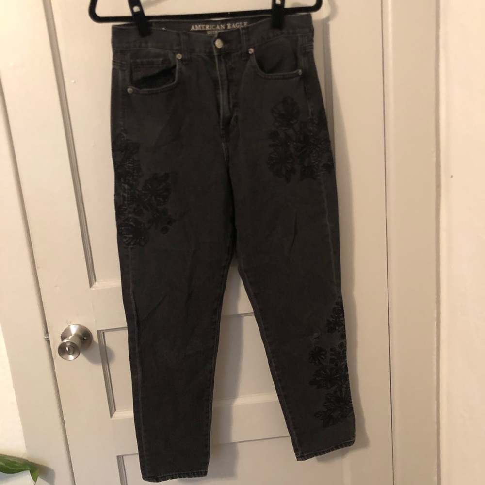 AE black floral jeans